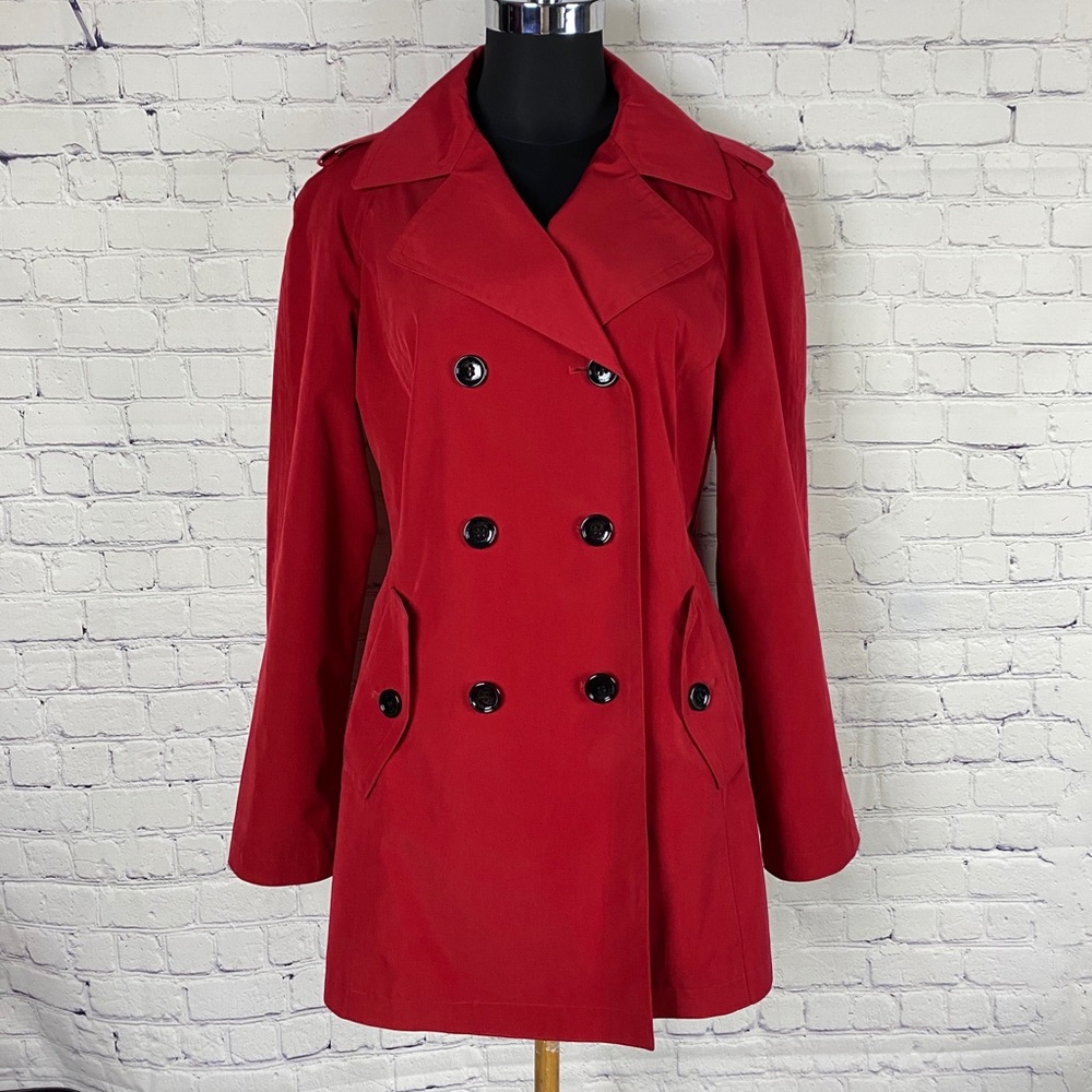 CALVIN KLEIN cherry red trench coat | LARGE